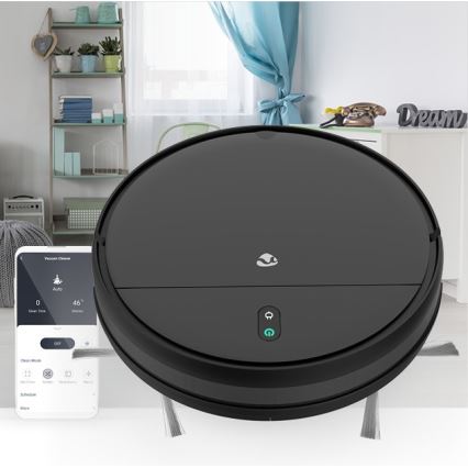 Aspirapolvere robot smart con uno spazzolone 28W/2500 mAh Wi-Fi nero + telecomando