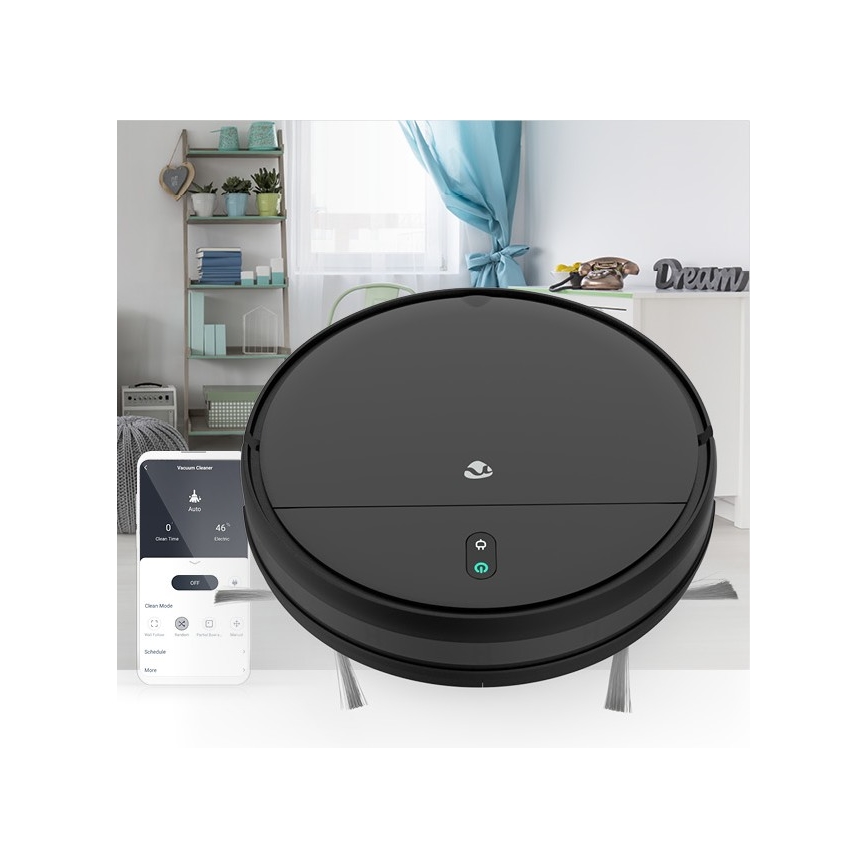 Aspirapolvere robot smart con uno spazzolone 28W/2500 mAh Wi-Fi nero + telecomando