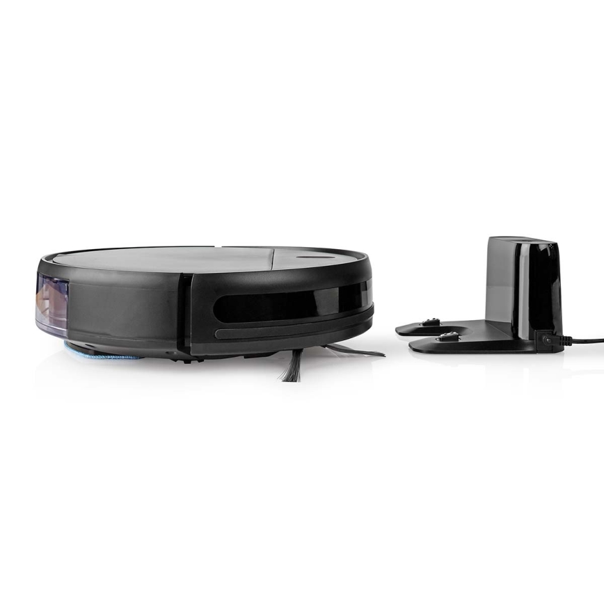 Aspirapolvere robot smart con uno spazzolone 28W/2500 mAh Wi-Fi nero + telecomando