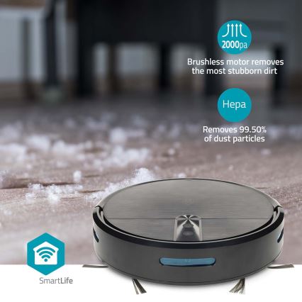 Robot aspirapolvere intelligente con funzione lavapavimenti SmartLife 2600 mAh Wi-Fi Tuya nero + telecomando