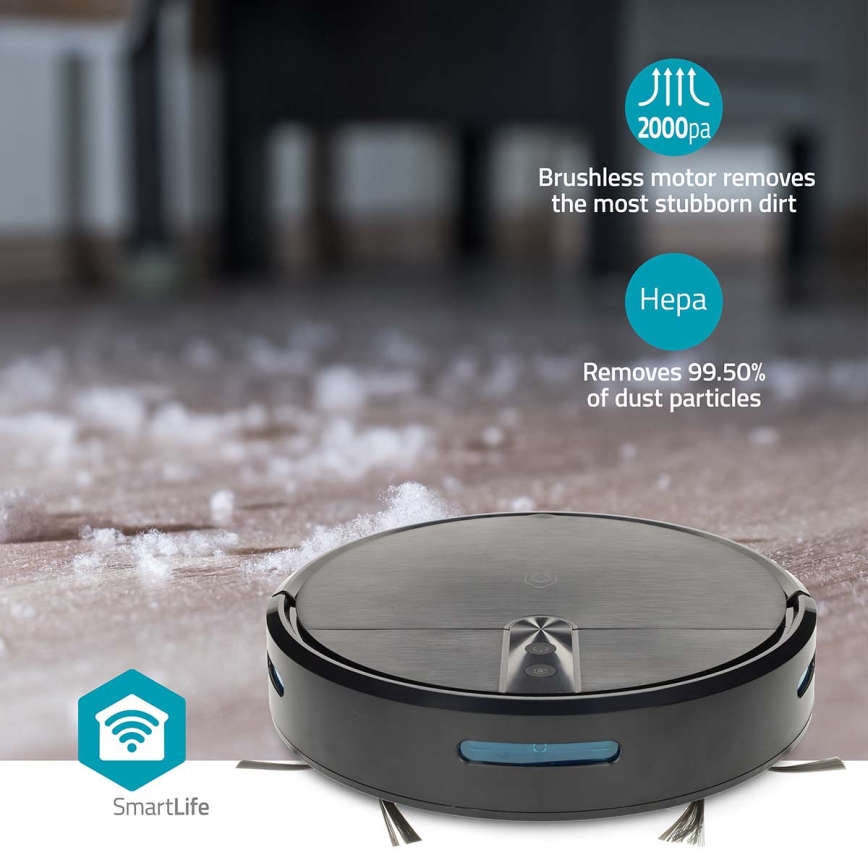 Robot aspirapolvere intelligente con funzione lavapavimenti SmartLife 2600 mAh Wi-Fi Tuya nero + telecomando