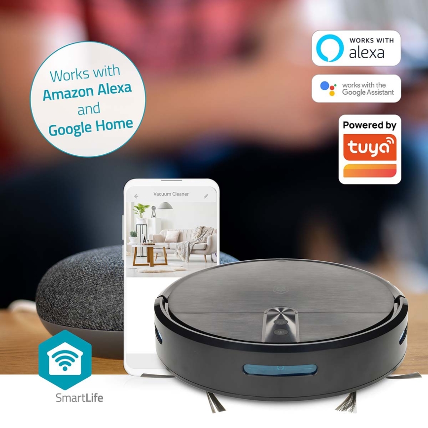 Robot aspirapolvere intelligente con funzione lavapavimenti SmartLife 2600 mAh Wi-Fi Tuya nero + telecomando