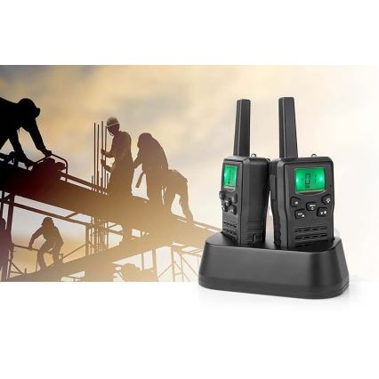 SET 2x Walkie-talkie ricaricabile con luce LED 1300 mAh gamma 10 km