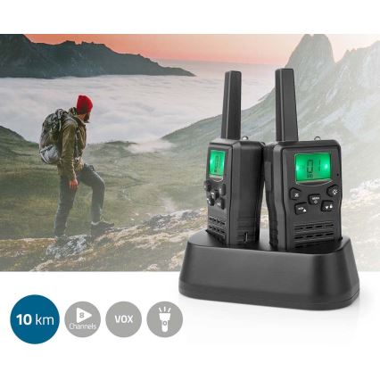 SET 2x Walkie-talkie ricaricabile con luce LED 1300 mAh gamma 10 km