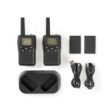 SET 2x Walkie-talkie ricaricabile con luce LED 1300 mAh gamma 10 km