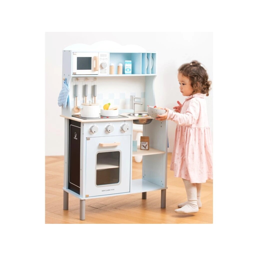 New Classic Toys - Cucina in legno con accessori azzurro