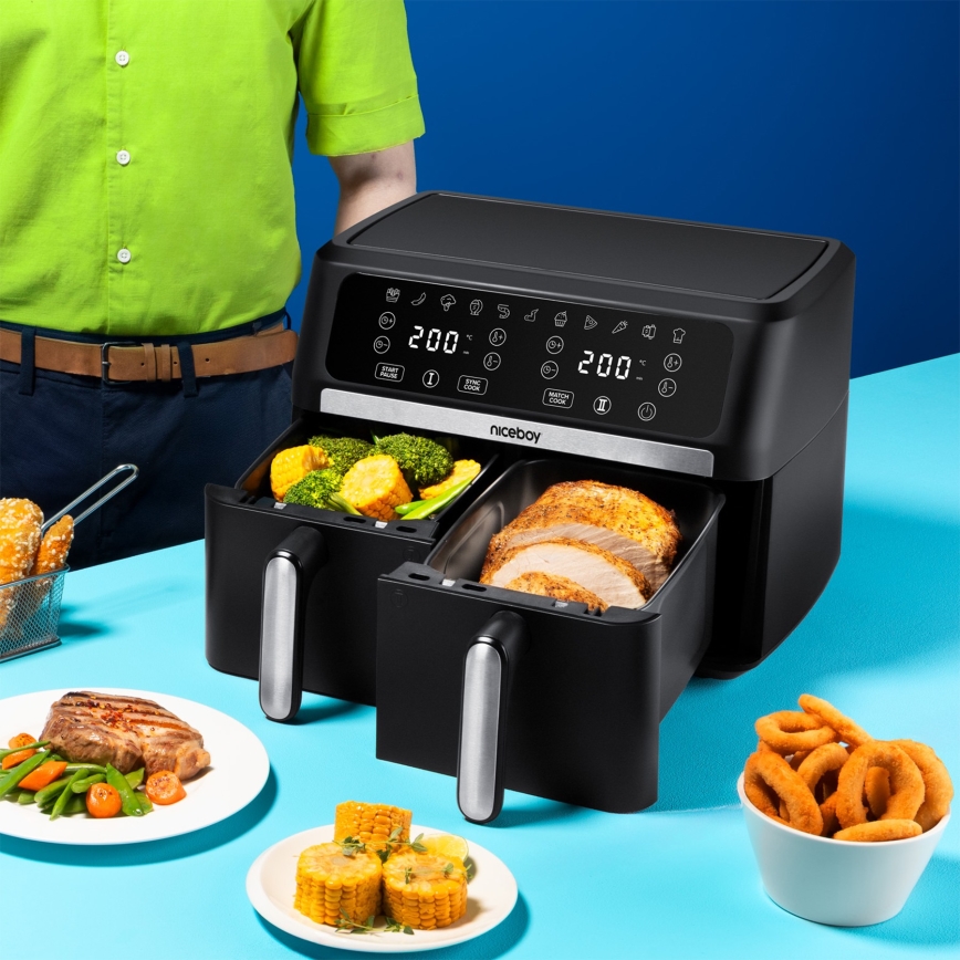 Niceboy AirFryer DUO - Friggitrice ad aria doppia 9 l 2400W/230V