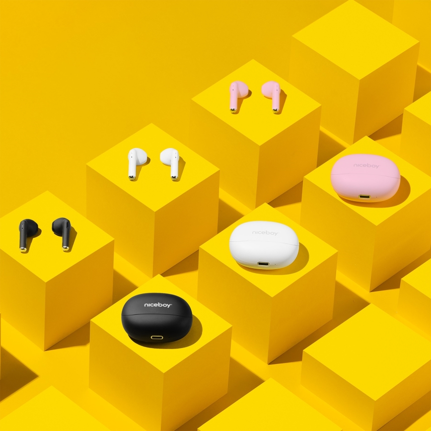 Niceboy Beans 4 - Auricolari wireless, custodia 300 mAh + 2x 35 mAh, IPX4, rosa