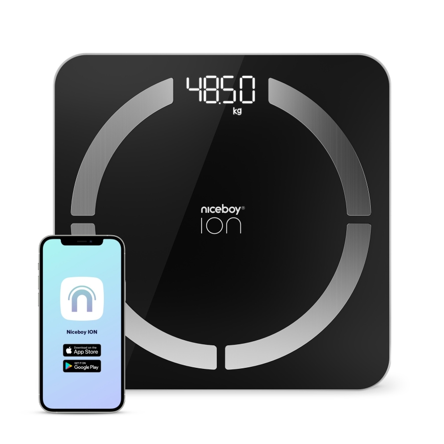Niceboy ION SmartScale - Bilancia pesapersone digitale intelligente 3xAAA nero