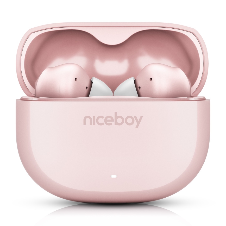 Niceboy Pins 4 - Auricolari wireless con ANC, 400 mAh + 2x 50 mAh, IPX4, rosa