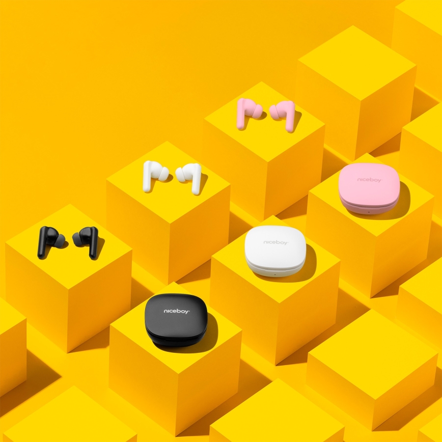 Niceboy Pins 4 PRO - Auricolari wireless con ANC, 380 mAh + 2x 35 mAh, IP54, rosa