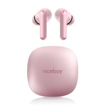 Niceboy Pins 4 PRO - Auricolari wireless con ANC, 380 mAh + 2x 35 mAh, IP54, rosa