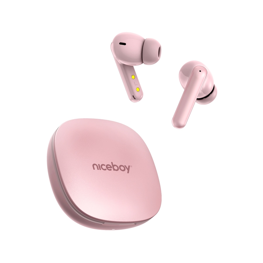 Niceboy Pins 4 PRO - Auricolari wireless con ANC, 380 mAh + 2x 35 mAh, IP54, rosa
