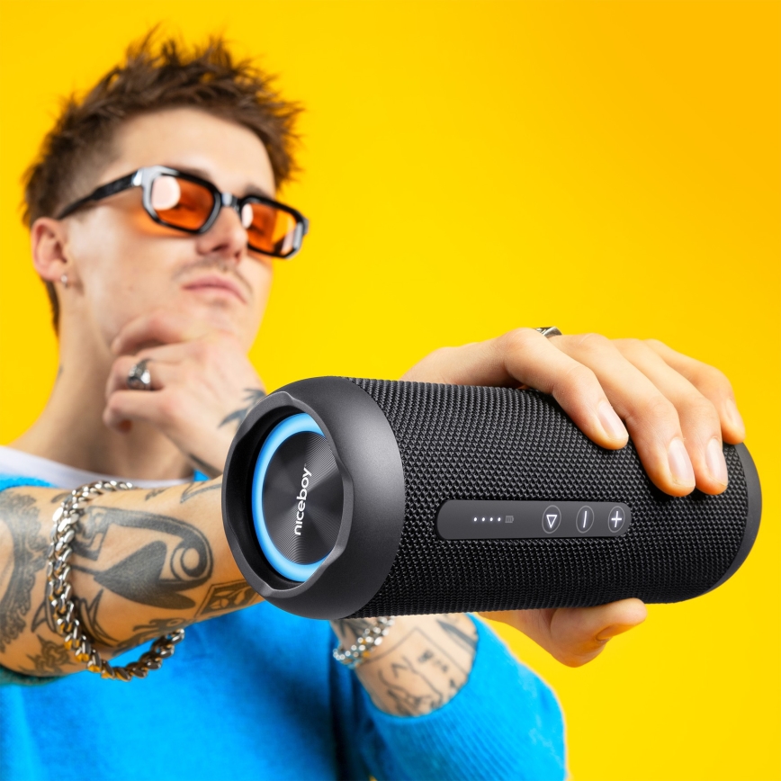 Niceboy Polaris - LED Autoparlante wireless con microfono 30W/4000 mAh IPX7 nero