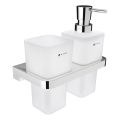 NIMCO MA 2905831H-26 - Distributore di sapone a parete e portaspazzolino MAYA 290 mm opaco vetro/cromo lucido