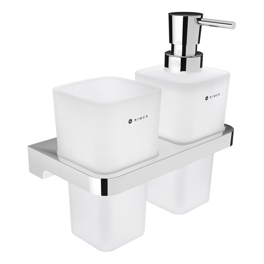 NIMCO MA 2905831H-26 - Distributore di sapone a parete e portaspazzolino MAYA 290 mm opaco vetro/cromo lucido