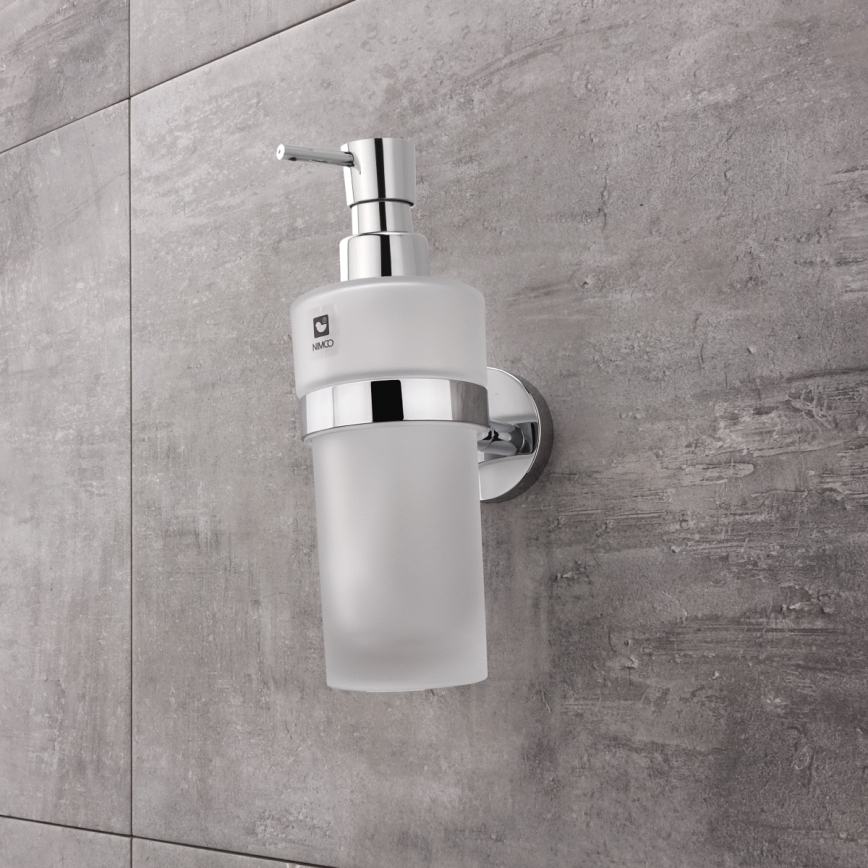 NIMCO UN set-31W-26 - Distributore di sapone a parete, portaspazzolino e gancio a parete UNIX 250 mm opaco vetro/cromo lucido
