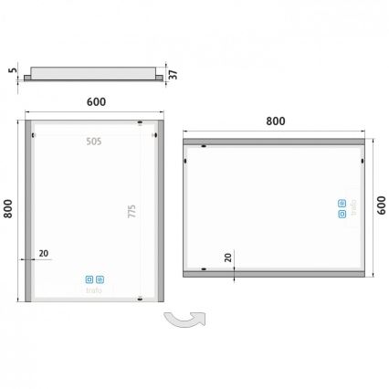 NIMCO ZP 11002VX - Specchio da bagno retroilluminato a LED dimmerabile / 24W / 230V / 3000–6500K / 80×60 cm / IP44