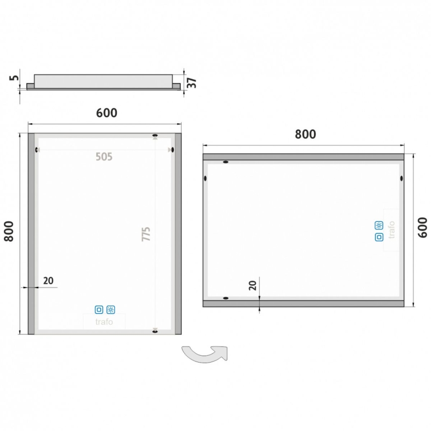 NIMCO ZP 11002VX - Specchio da bagno retroilluminato a LED dimmerabile / 24W / 230V / 3000–6500K / 80×60 cm / IP44