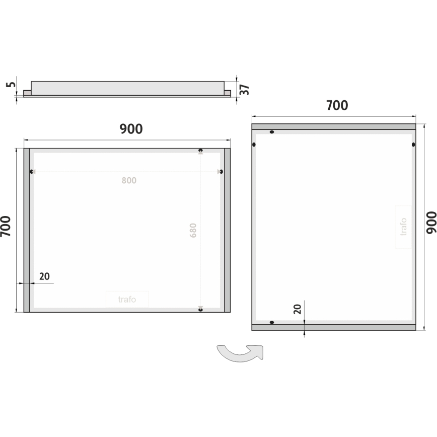 NIMCO ZP 11019 - Specchio da bagno retroilluminato a LED/21W/230V 6500K 70x90 cm IP44