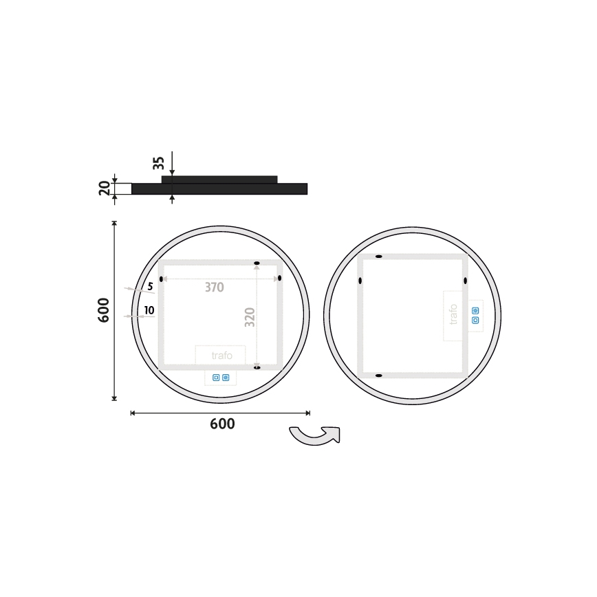 NIMCO ZPC 28000RVX-90 - Specchio da bagno LED retroilluminato dimmerabile LED/26W/230V 3000-6500K Ø 60 cm nero opaco IP44