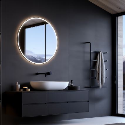 NIMCO ZPC 28001RVX-90 - Specchio da bagno LED dimmerabile con retroilluminazione LED/33W/230V 3000-6500K diametro 70 cm opaco nero IP44