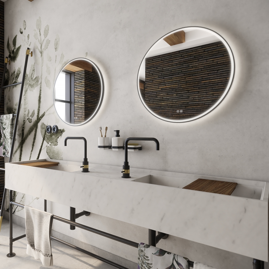 NIMCO ZPC 28001RVX-90 - Specchio da bagno LED dimmerabile con retroilluminazione LED/33W/230V 3000-6500K diametro 70 cm opaco nero IP44