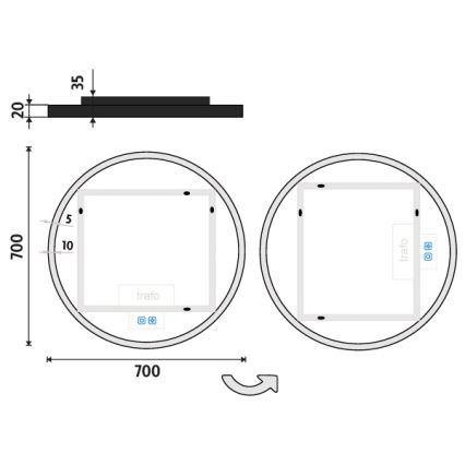 NIMCO ZPC 28001RVX-90 - Specchio da bagno LED dimmerabile con retroilluminazione LED/33W/230V 3000-6500K diametro 70 cm opaco nero IP44