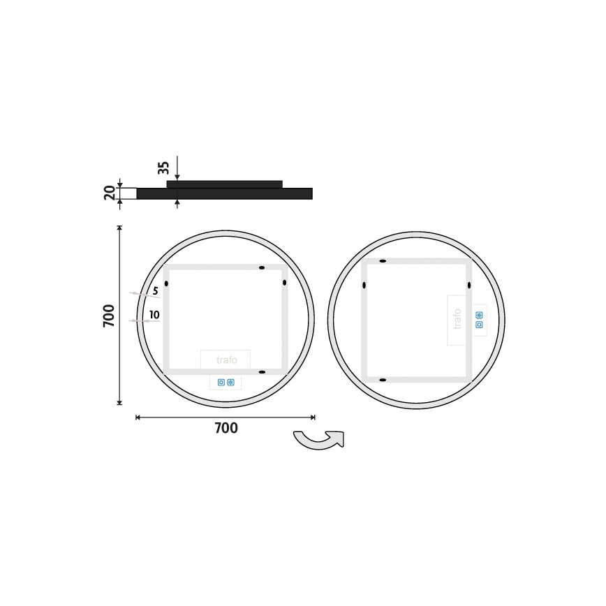 NIMCO ZPC 28001RVX-90 - Specchio da bagno retroilluminato dimmerabile a LED/33W/230V 3000-6500K Ø 70 cm nero opaco IP44
