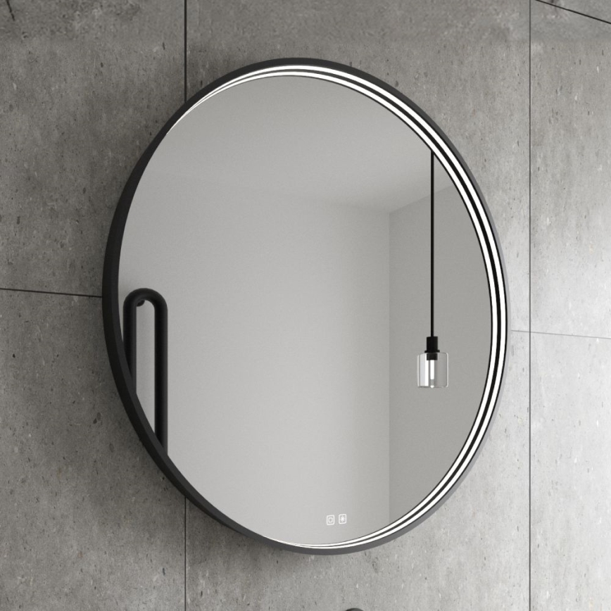 NIMCO ZPC 31001RVX-90 - Specchio da bagno LED dimmerabile con retroilluminazione LED/22W/230V 3000-6500K diametro 70 cm opaco nero IP44