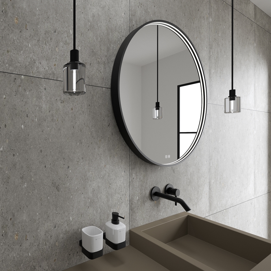 NIMCO ZPC 31001RVX-90 - Specchio da bagno LED dimmerabile con retroilluminazione LED/22W/230V 3000-6500K diametro 70 cm opaco nero IP44