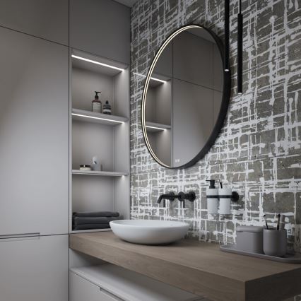 NIMCO ZPC 31001RVX-90 - Specchio da bagno LED dimmerabile con retroilluminazione LED/22W/230V 3000-6500K diametro 70 cm opaco nero IP44