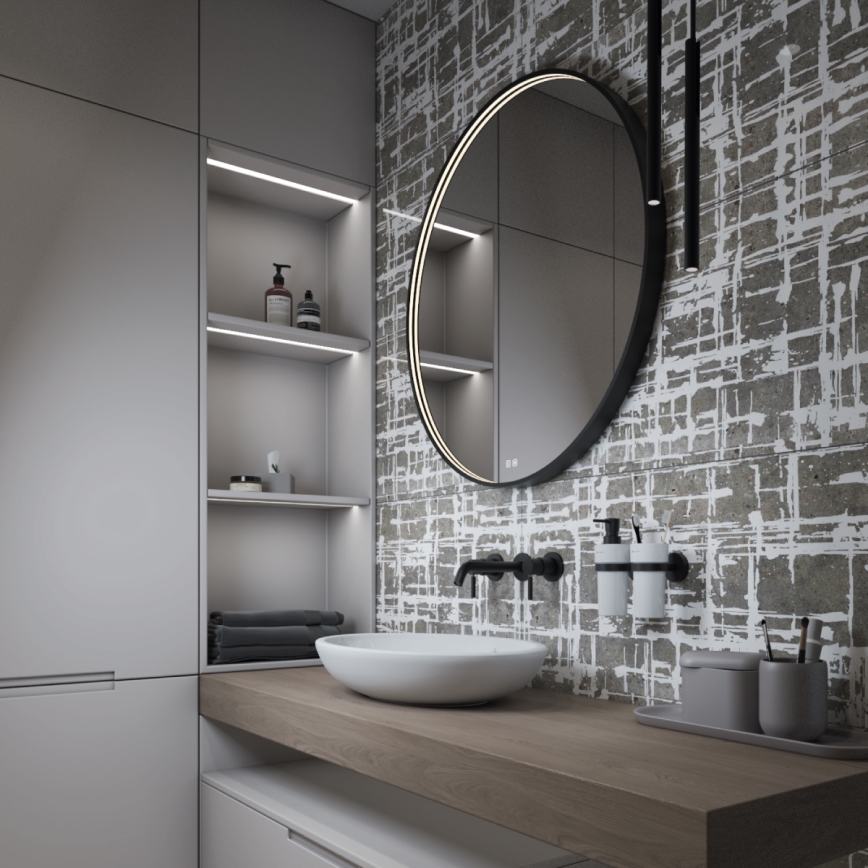 NIMCO ZPC 31001RVX-90 - Specchio da bagno LED dimmerabile con retroilluminazione LED/22W/230V 3000-6500K diametro 70 cm opaco nero IP44