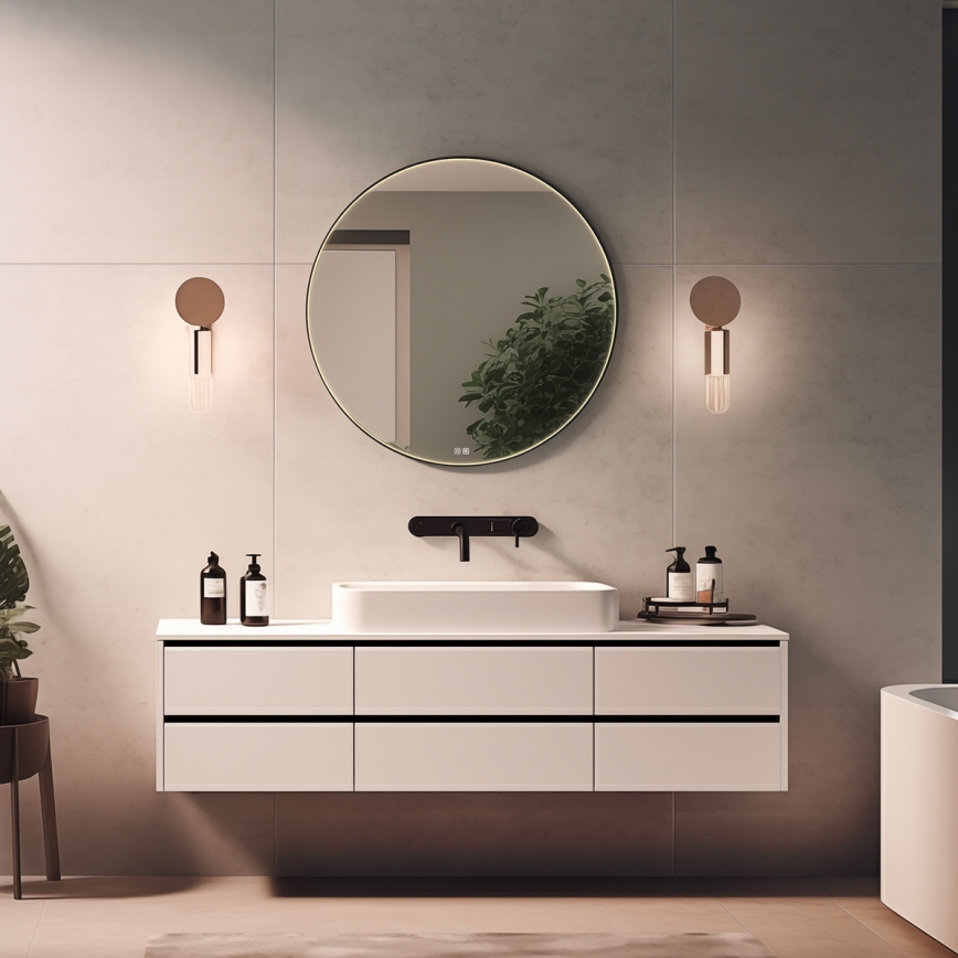 NIMCO ZPC 31001RVX-90 - Specchio da bagno LED dimmerabile con retroilluminazione LED/22W/230V 3000-6500K diametro 70 cm opaco nero IP44