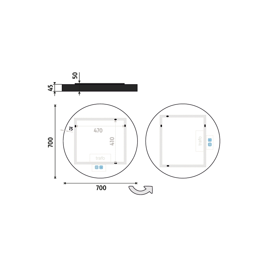 NIMCO ZPC 31001RVX-90 - Specchio da bagno LED dimmerabile con retroilluminazione LED/22W/230V 3000-6500K diametro 70 cm opaco nero IP44