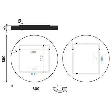 NIMCO ZPC 31002RVX-90 - Specchio da bagno LED dimmerabile con retroilluminazione LED/26W/230V 3000-6500K diametro 80 cm opaco nero IP44