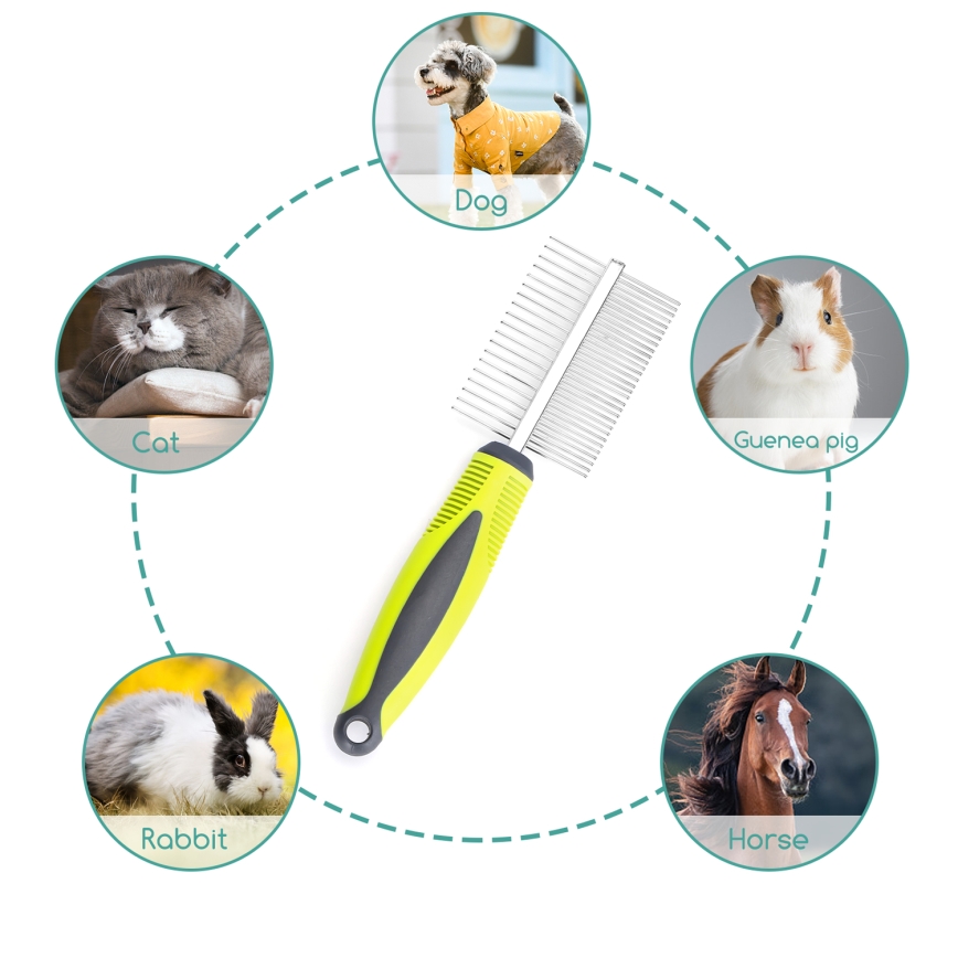 Nobleza - Pettine bifacciale per cani e gatti verde