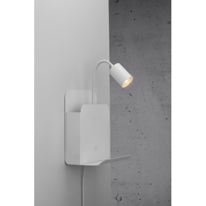 Nordlux - Faretto da parete con mensola e USB ROOMI 1xGU10/8W/230V bianco
