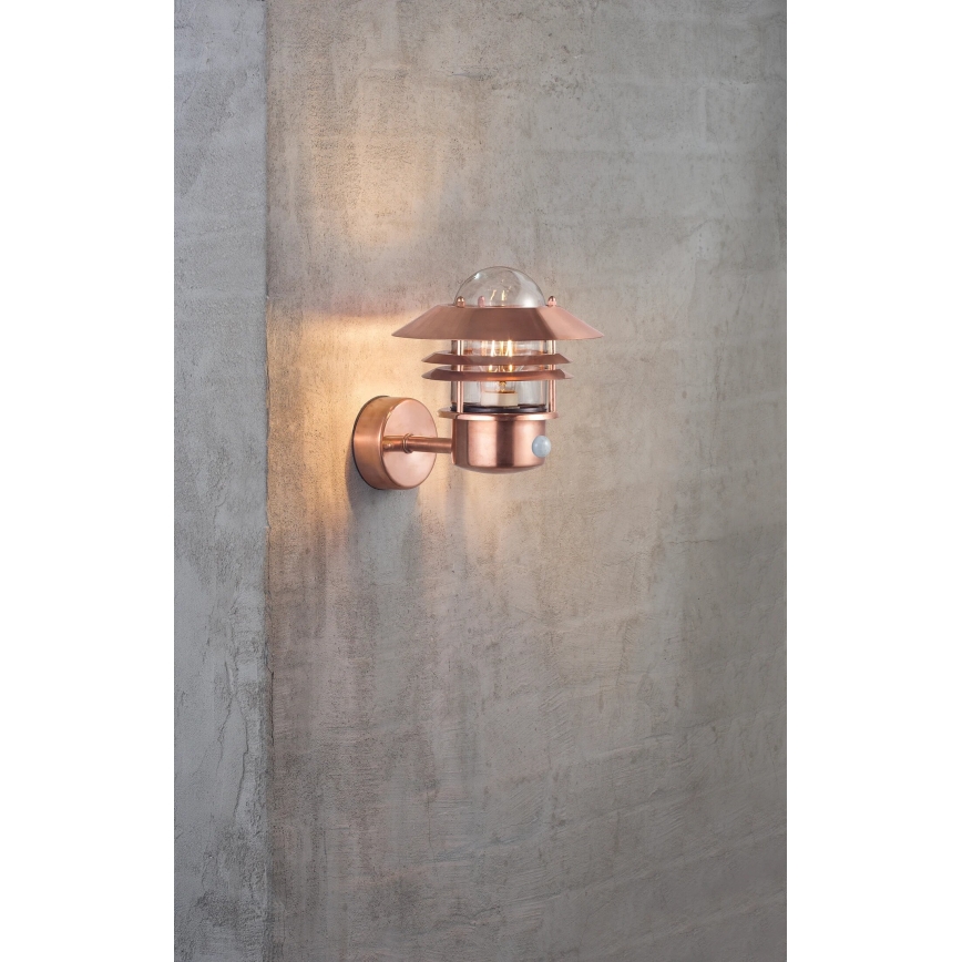 Nordlux - Applique da esterno con sensore BLOKHUS 1xE27/60W/230V IP54 rame