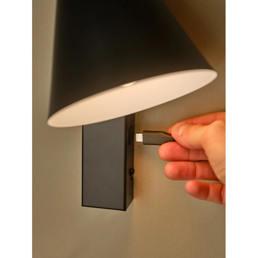 Nordlux - Lampada da parete con porta USB WILMER 1xE14/40W/230V nero