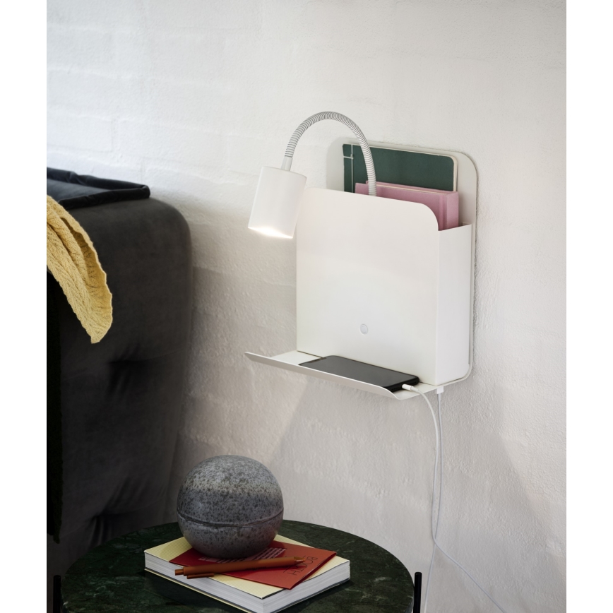 Nordlux - Lampada da parete con faretti, mensola e USB ROOMI 1xGU10/8W/230V bianco