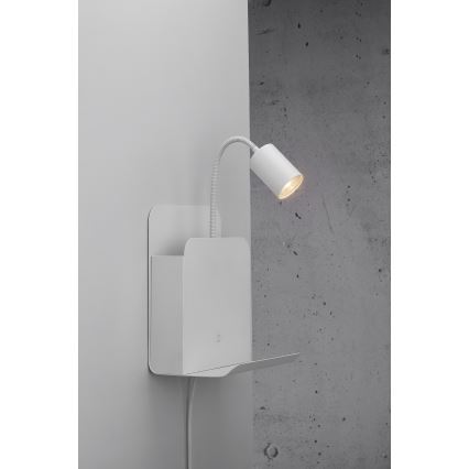 Nordlux - Lampada da parete con faretti, mensola e USB ROOMI 1xGU10/8W/230V bianco