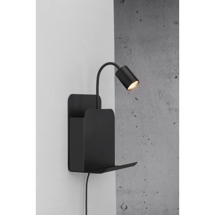 Nordlux - Lampada da parete con faretti, mensola e USB ROOMI 1xGU10/8W/230V nero