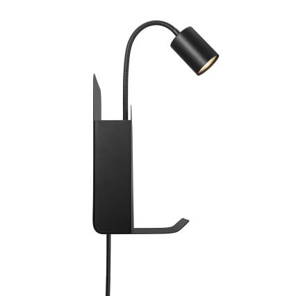 Nordlux - Lampada da parete con faretti, mensola e USB ROOMI 1xGU10/8W/230V nero