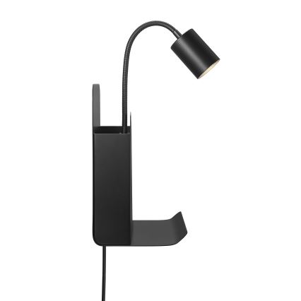 Nordlux - Lampada da parete con faretti, mensola e USB ROOMI 1xGU10/8W/230V nero