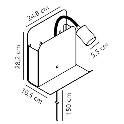 Nordlux - Lampada da parete con faretti, mensola e USB ROOMI 1xGU10/8W/230V nero
