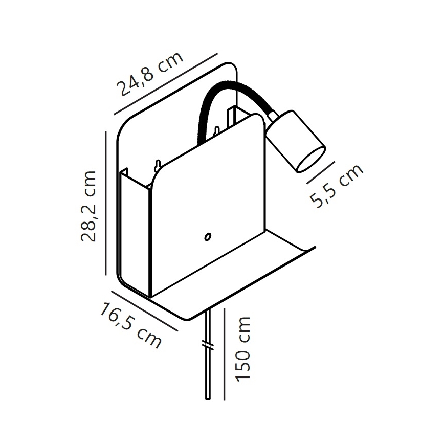 Nordlux - Lampada da parete con faretti, mensola e USB ROOMI 1xGU10/8W/230V nero
