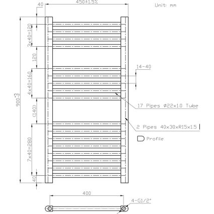 Novaservis - Scaldasalviette a scala per bagno 365W/230V 90x45 cm bianco dritto