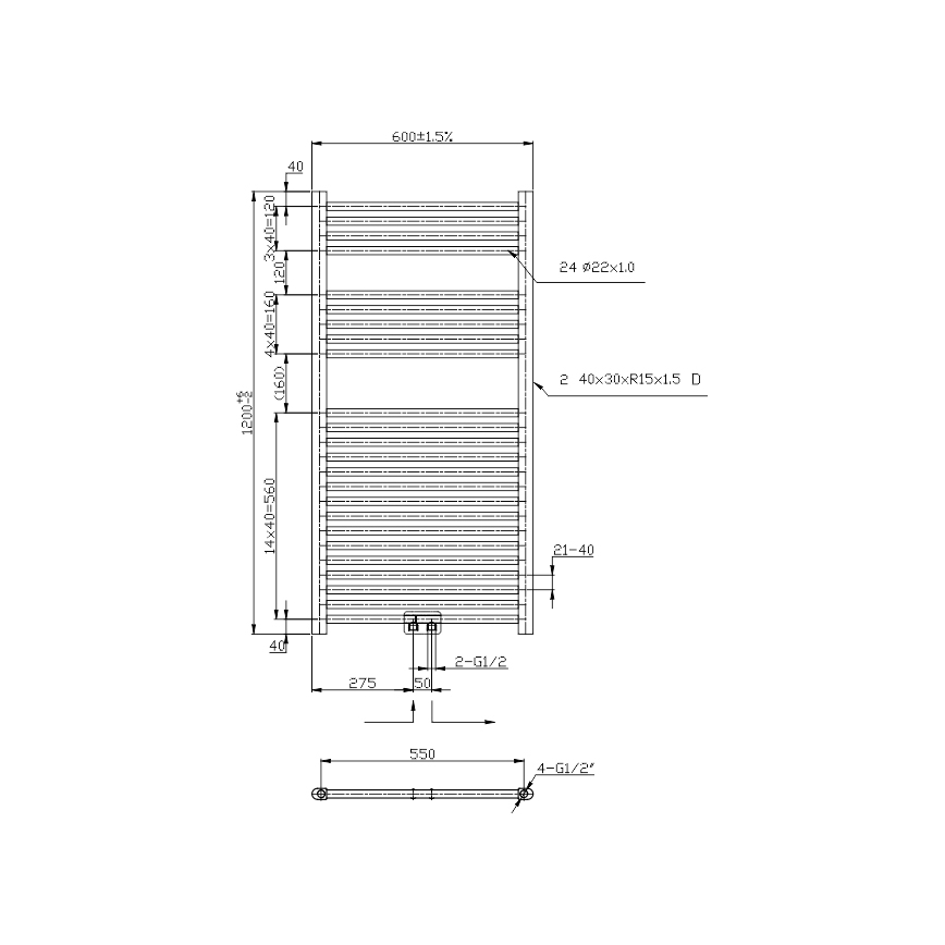 Novaservis - Scaldasalviette a scala per bagno 423W/230V 120x60 cm cromo lucido dritto