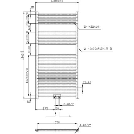 Novaservis - Scaldasalviette a scala per bagno 423W/230V 120x60 cm cromo lucido dritto